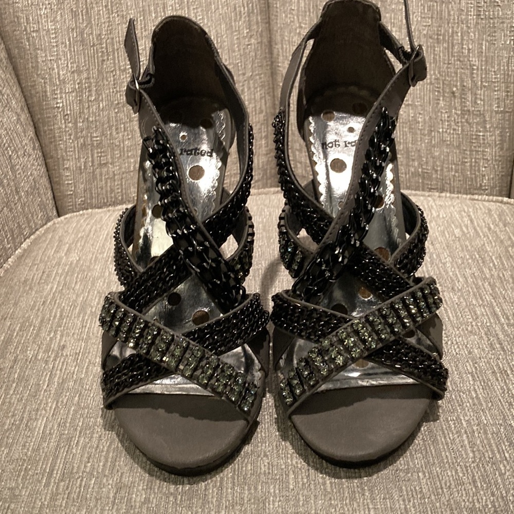 Rhinestone Decor Zip Back Stiletto Heeled Ankle Strap Sandals